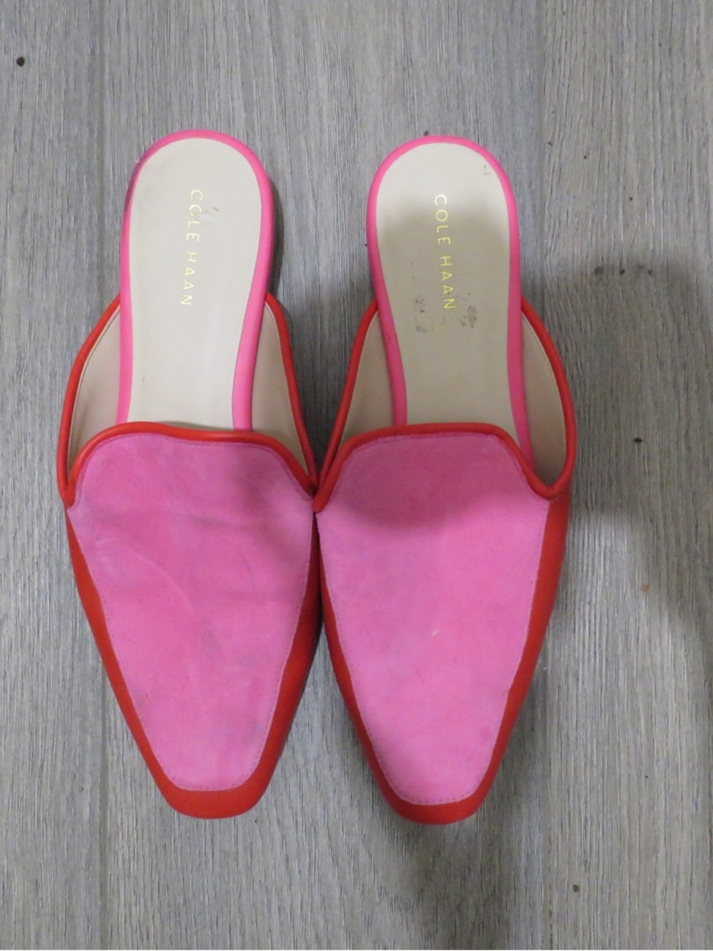 Cole Haan Pink and Red Pointed Slip-On Mules